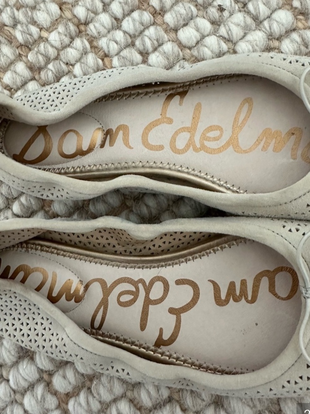 Sam Edelman Beige Laser-Cut Bow Ballet Flats - Picture 2 of 4